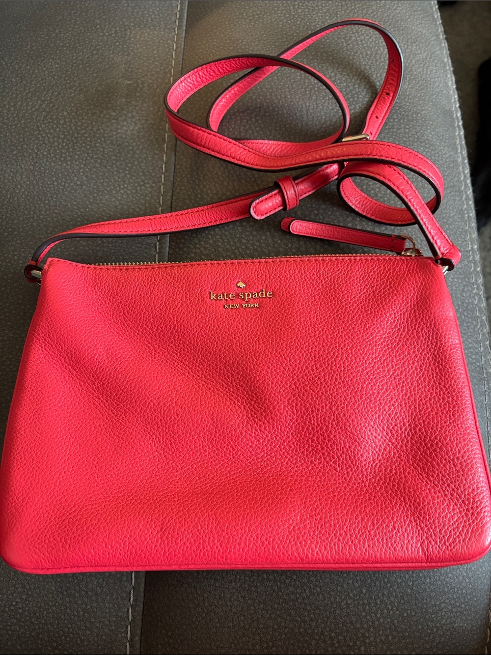 kate spade Pink-Red Pebbled Leather Crossbody with Gold Logo